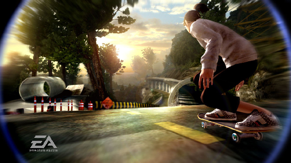 The heel-high camera can be lifted up in Skate 2 but the pros stay low 